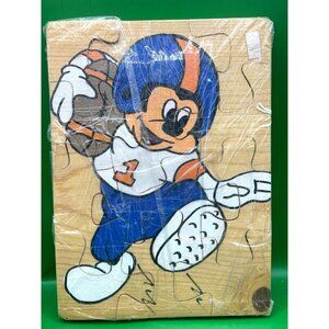 VTG Handmade Disney Mickey Mouse Football Wooden Chunky Puzzle 12 Pc Preschool